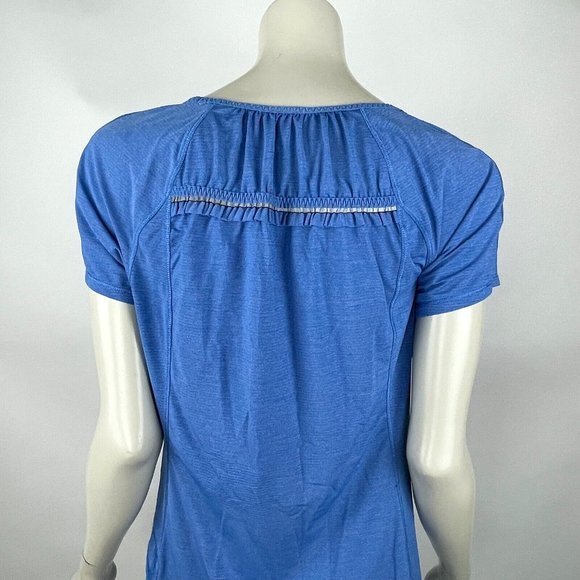 Lululemon Run Wild Short Sleeve Tech Women 10 EUC Stretch Ruffle Pocket Gum Run - Picture 8 of 11